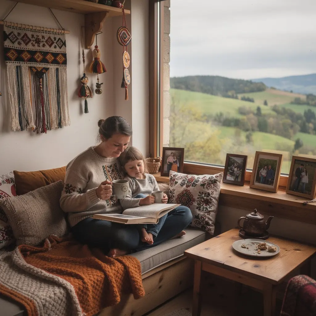 Relaxujúca scéna s osobou, ktorá si vychutnáva čaj v pohodlnom kresle